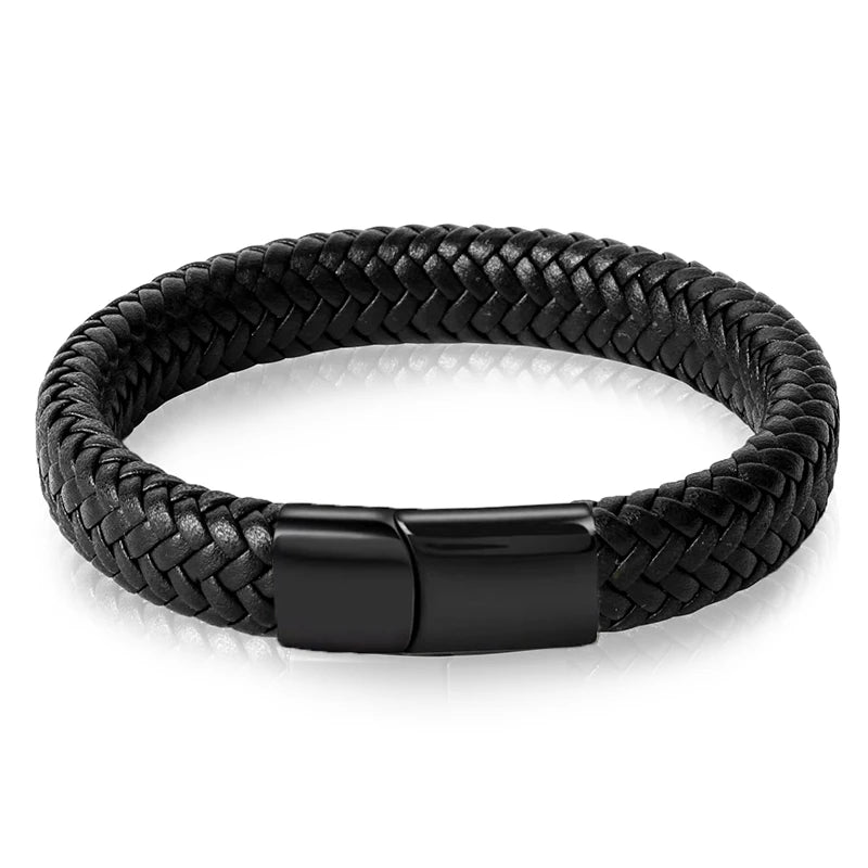 Fashion Simple White Leather Braid Bracelet Stainless Steel Buckle Clasps for Men Handmade Bangle Wholesale Charm Jewelry Gift