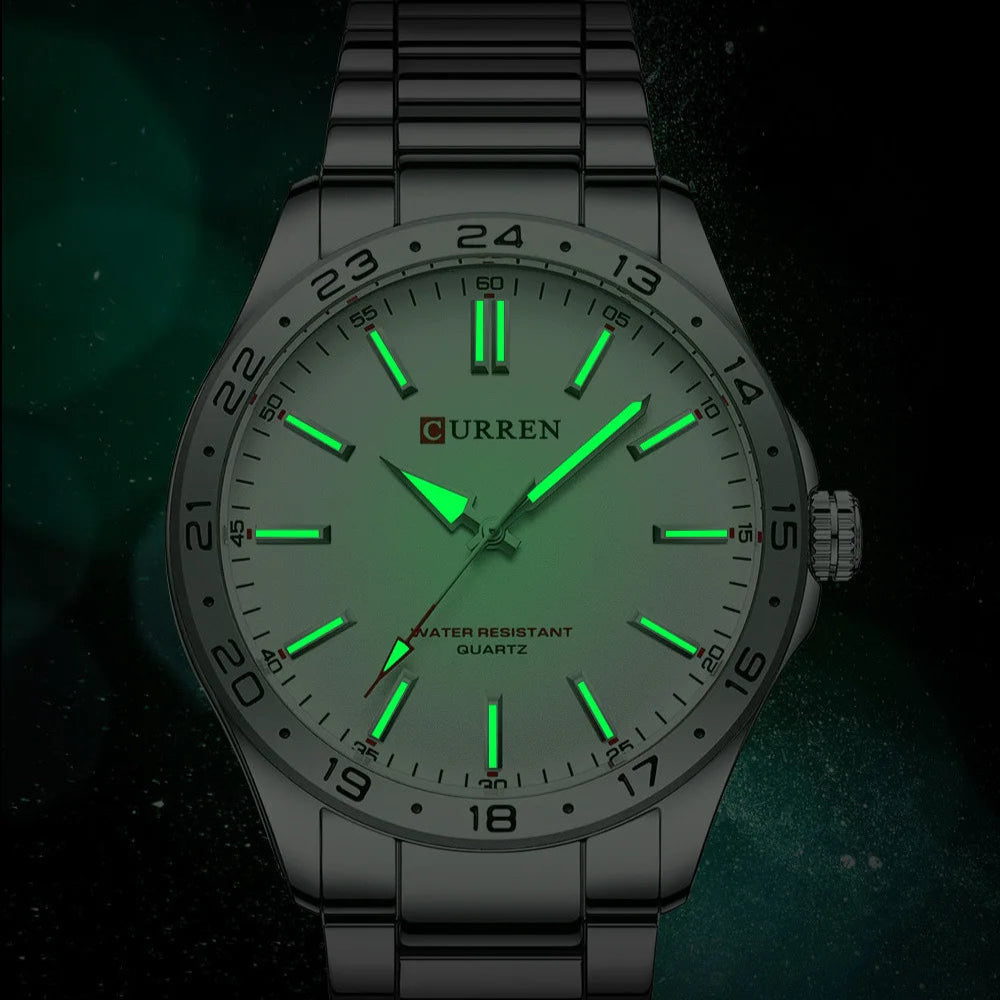 Curren 8452 relógio de quartzo masculino simples moda lazer relógio de negócios preto prateado pulseira de aço inoxidável relógio de pulso para masculino