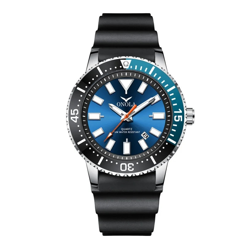 Onola 3850 cor clássica relógio de quartzo masculino genuíno à prova dwaterproof água calendário luminoso pulseira de borracha casual diário relógio masculino presentes