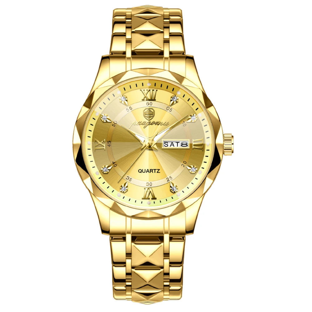 PENGAGAR Top Marca de Luxo Homem Relógio de Pulso À Prova D 'Água Luminosa Data Semana Homens Relógios de Aço Inoxidável Relógio de Quartzo Masculino reloj