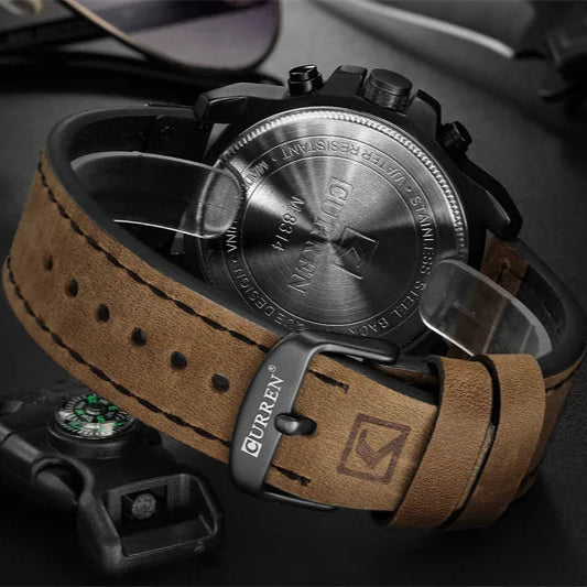 Curren 8314 relógio de quartzo masculino da moda, calendário esportivo exclusivo, pulseira de couro luminosa à prova d'água, relógio casual masculino, presente de aniversário