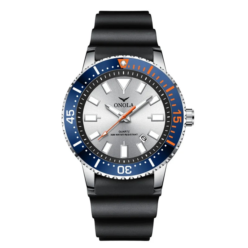 Onola 3850 cor clássica relógio de quartzo masculino genuíno à prova dwaterproof água calendário luminoso pulseira de borracha casual diário relógio masculino presentes