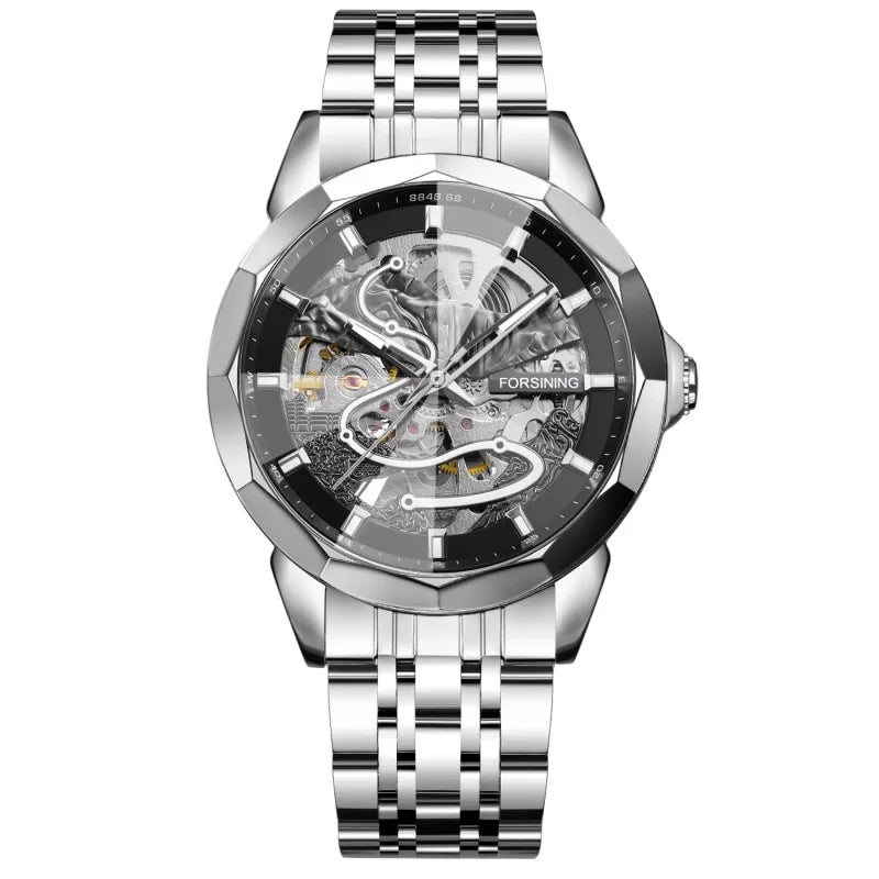 Forsining 468a relógios mecânicos automáticos para homem marca elegante luminosa simples pulseira de aço relógio de negócios reloj hombre