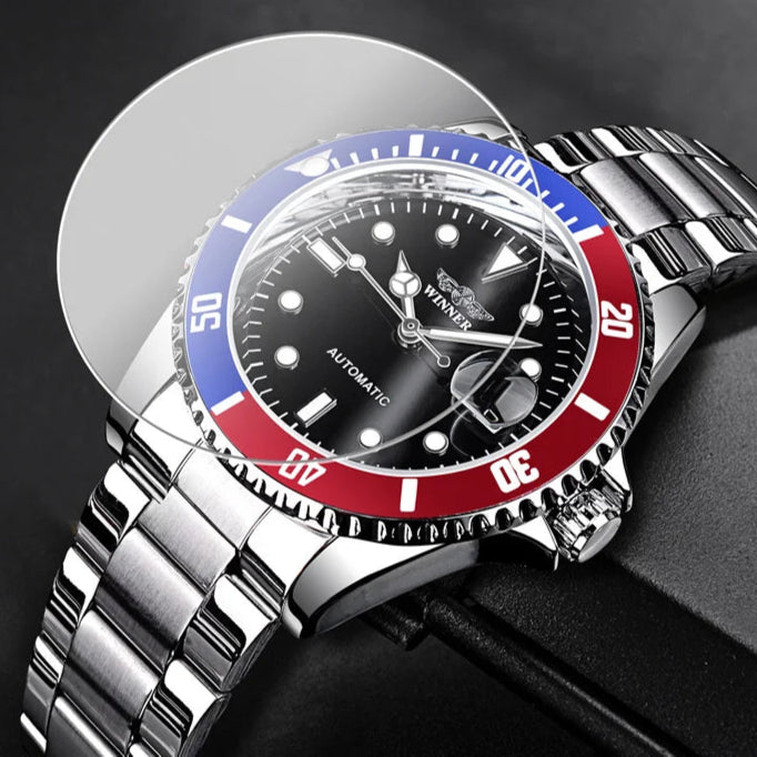 Vencedor 002 relógio mecânico automático masculino avançado à prova dwaterproof água pulseira de aço inoxidável calendário luz noturna relógio de luxo masculino