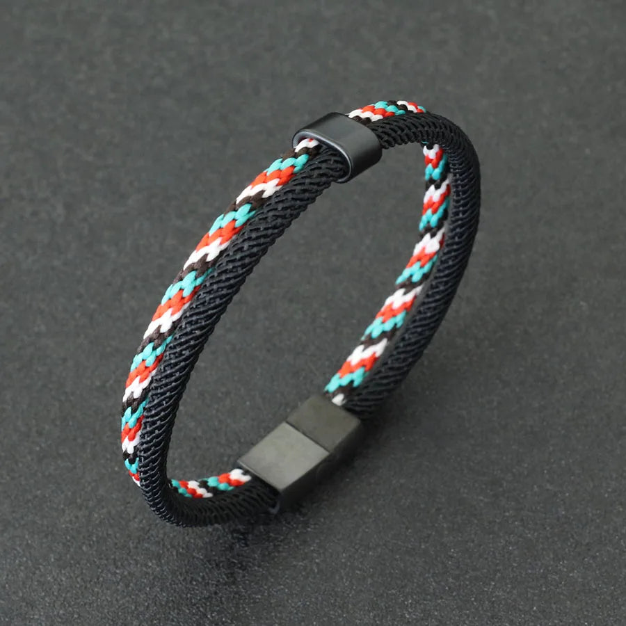 New Stylish Paracord Bracelet Men Stainless Steel Magnet Buckle Bicolor Thread Bangle Outdoor Riding Nautical Wrap Braslet Homme