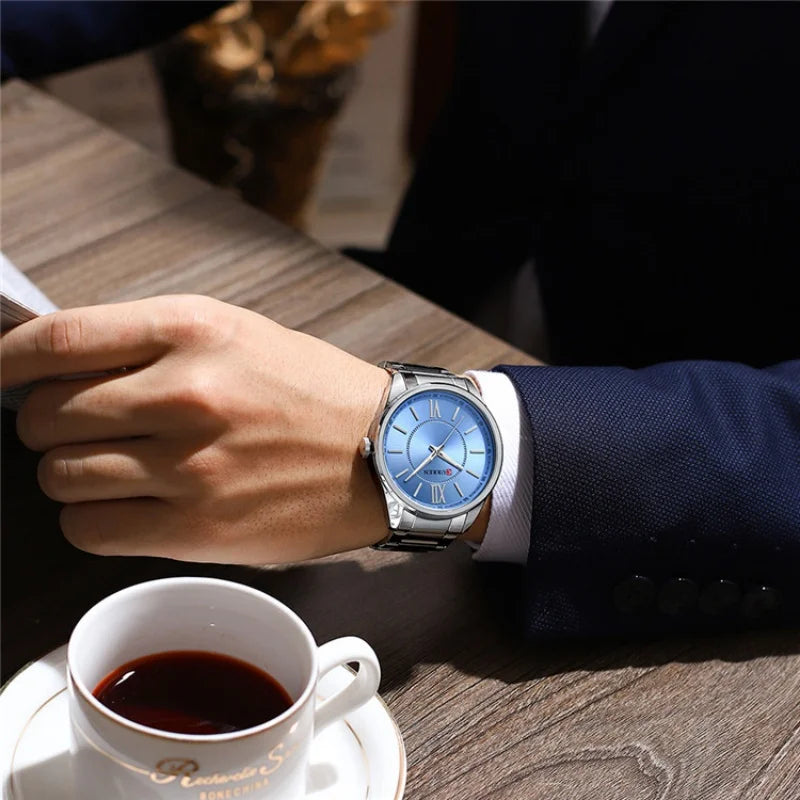 Curren 8423 relógios de quartzo masculino simples pulseira de aço inoxidável à prova dwaterproof água luminosa elegante relógio de negócios esporte casual