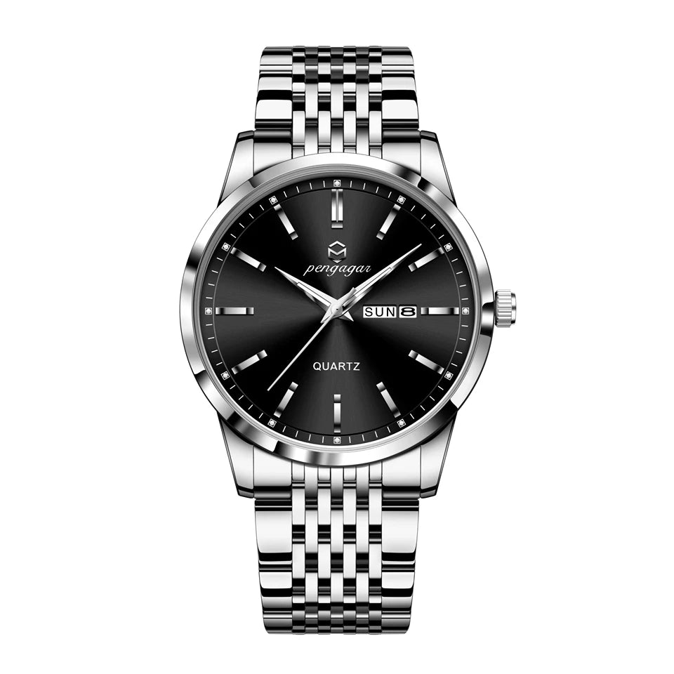 PENGAGAR Relógio de luxo para homem à prova d'água luminosa data semana relógio masculino de aço inoxidável casual relógios de quartzo masculino + caixa