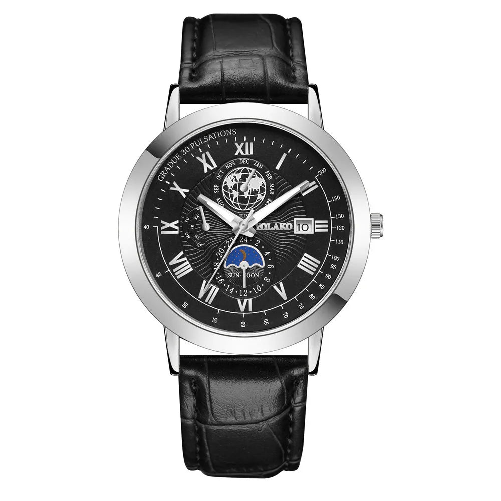 UTHAI H150 Relógio de quartzo masculino Roman Earth Design Calendário Relógio Banda de couro preto para meninos Estudante Luz Relógios de moda de luxo