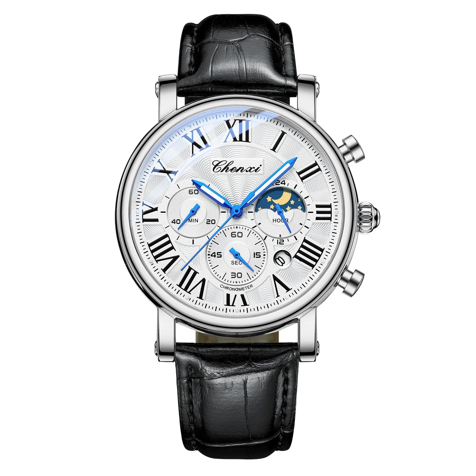Chenxi 973 relógio de quartzo masculino moda negócios fase da lua data multifuncional cronógrafo pulseira de couro relógio de pulso para masculino