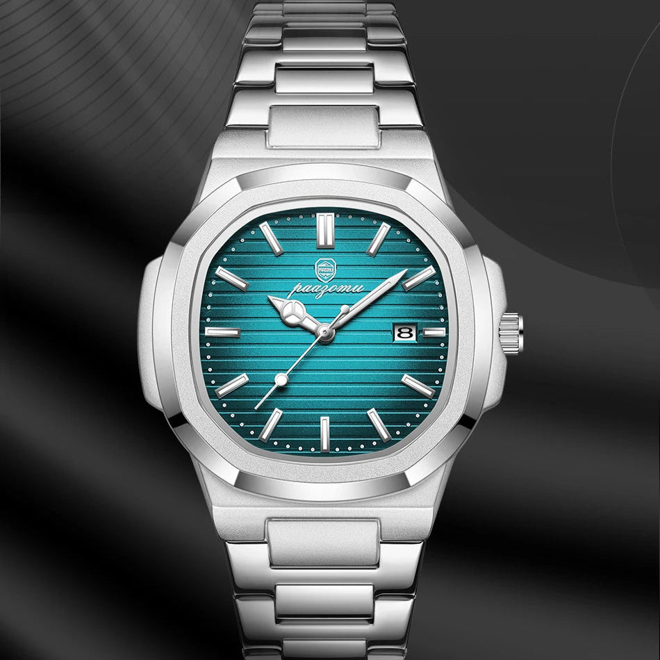 Moda masculina relógios de negócios aço inoxidável quartzo relógio de pulso calendário data masculino casual esportes relógio luminoso