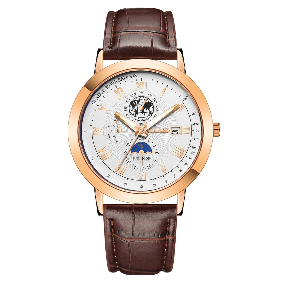 UTHAI H150 Relógio de quartzo masculino Roman Earth Design Calendário Relógio Banda de couro preto para meninos Estudante Luz Relógios de moda de luxo
