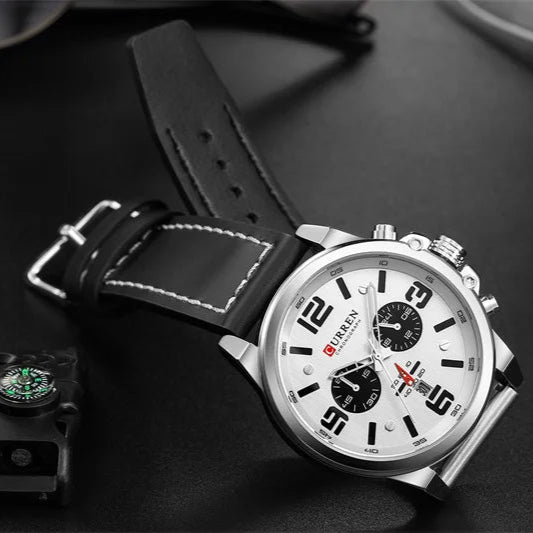 Curren 8314 relógio de quartzo masculino da moda, calendário esportivo exclusivo, pulseira de couro luminosa à prova d'água, relógio casual masculino, presente de aniversário