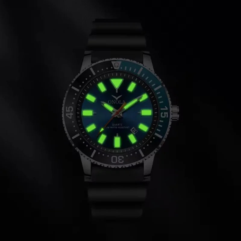 Onola 3850 cor clássica relógio de quartzo masculino genuíno à prova dwaterproof água calendário luminoso pulseira de borracha casual diário relógio masculino presentes