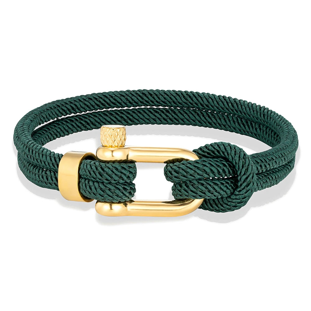 MKENDN Gold Color Stainless Steel Shackle Bracelet Simple Double Strand Nautical Rope Bracelets for Men Women Handmade Jewelry