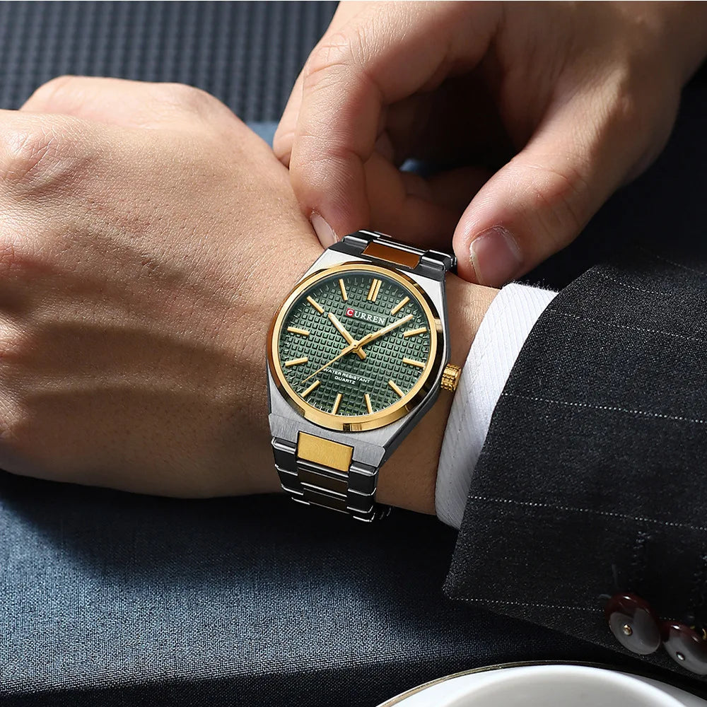 Curren 8439 clássico masculino relógio de quartzo elegante design simples à prova dwaterproof água pulseira aço inoxidável casal lazer negócios relógio pulso