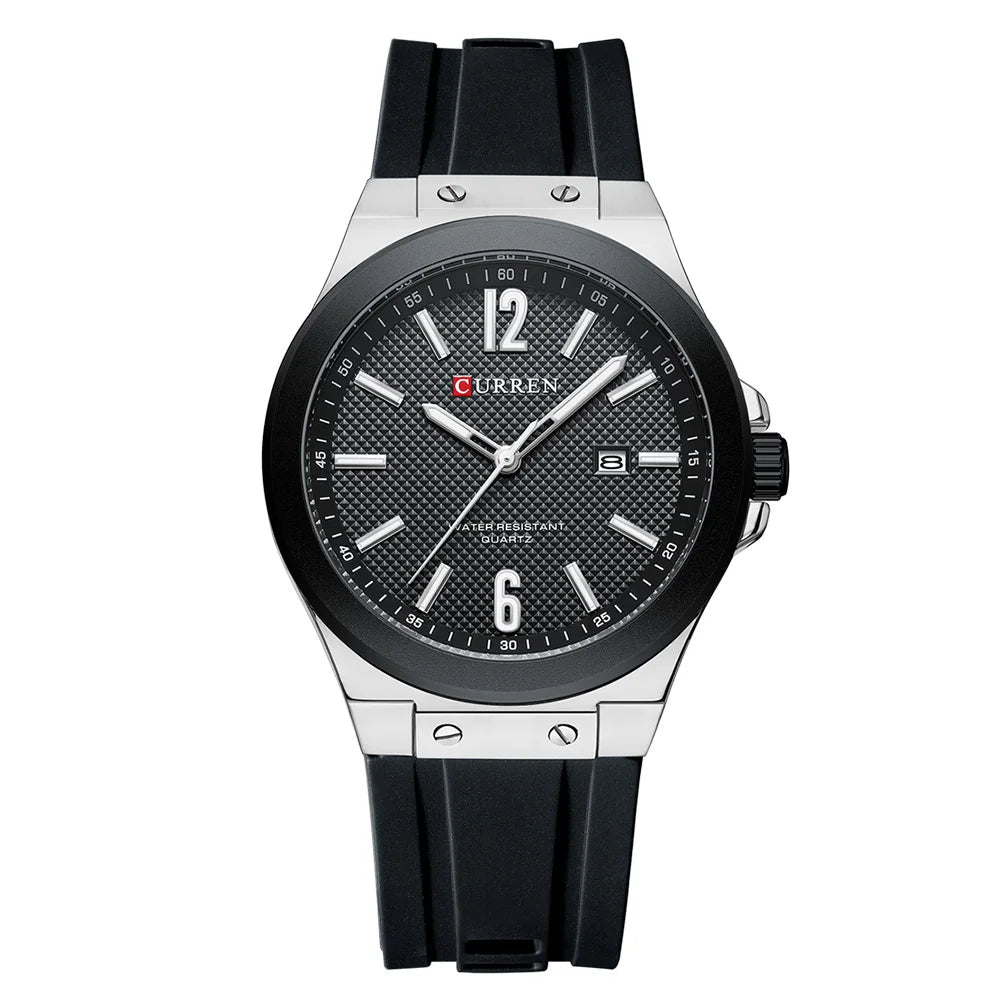 Curren 8467 relógio esportivo masculino de quartzo, pulseira de silicone, calendário à prova d'água, relógios de moda para homens, relógio de pulso casual luminoso masculino