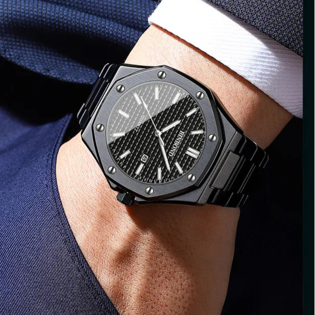 Relógio masculino negócios high-end octogonal com parafusos à prova dwaterproof água masculino moda relógio de quartzo presente