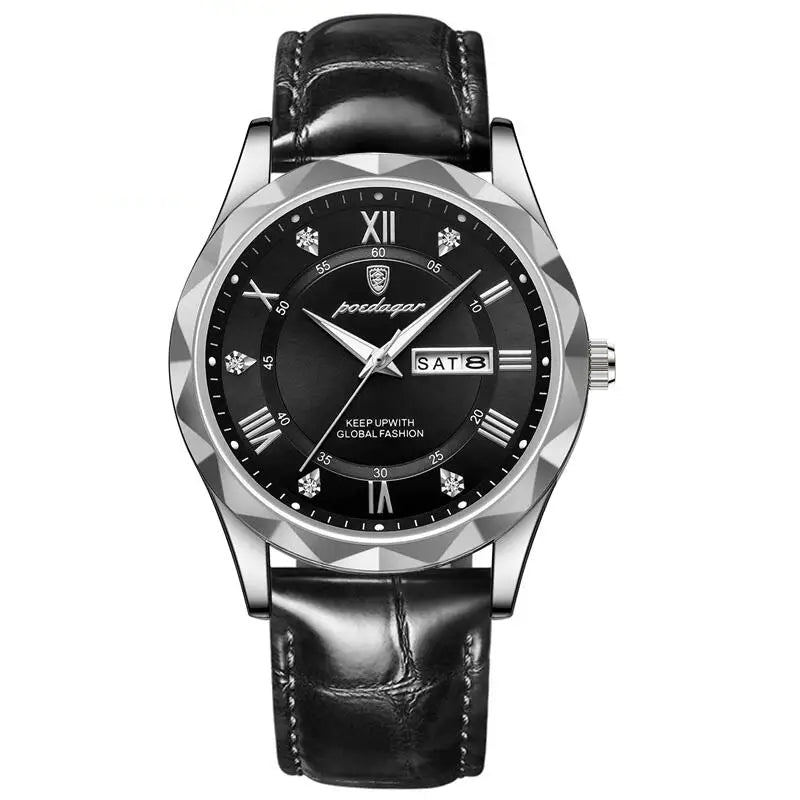 Poedagar luxo homem de negócios relógio de pulso à prova dwaterproof água luminosa data semana relógio masculino para homem relógio de quartzo couro relógios masculinos reloj