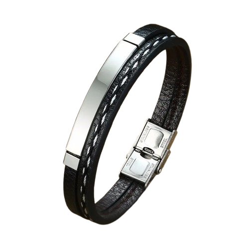 Merrce Stainless Steel Leather Bracelet