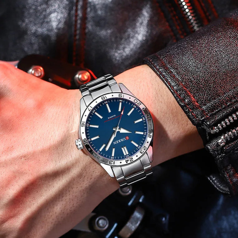 Curren 8452 relógio de quartzo masculino simples moda lazer relógio de negócios preto prateado pulseira de aço inoxidável relógio de pulso para masculino