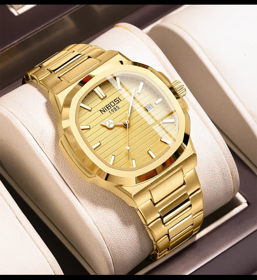 Nibosi relógios masculinos de luxo à prova dwaterproof água luminosa data relógios esportes quadrado relógio masculino casual relógio de pulso quartzo masculino