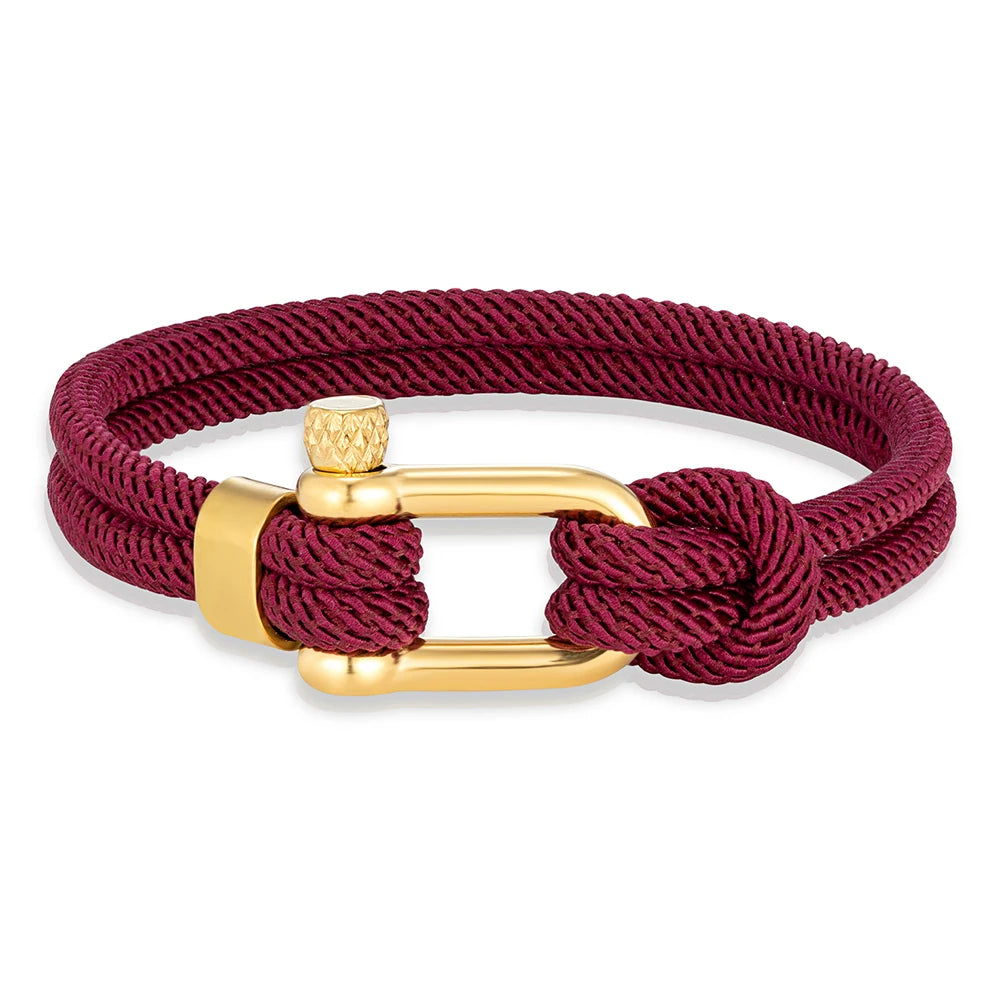 MKENDN Gold Color Stainless Steel Shackle Bracelet Simple Double Strand Nautical Rope Bracelets for Men Women Handmade Jewelry