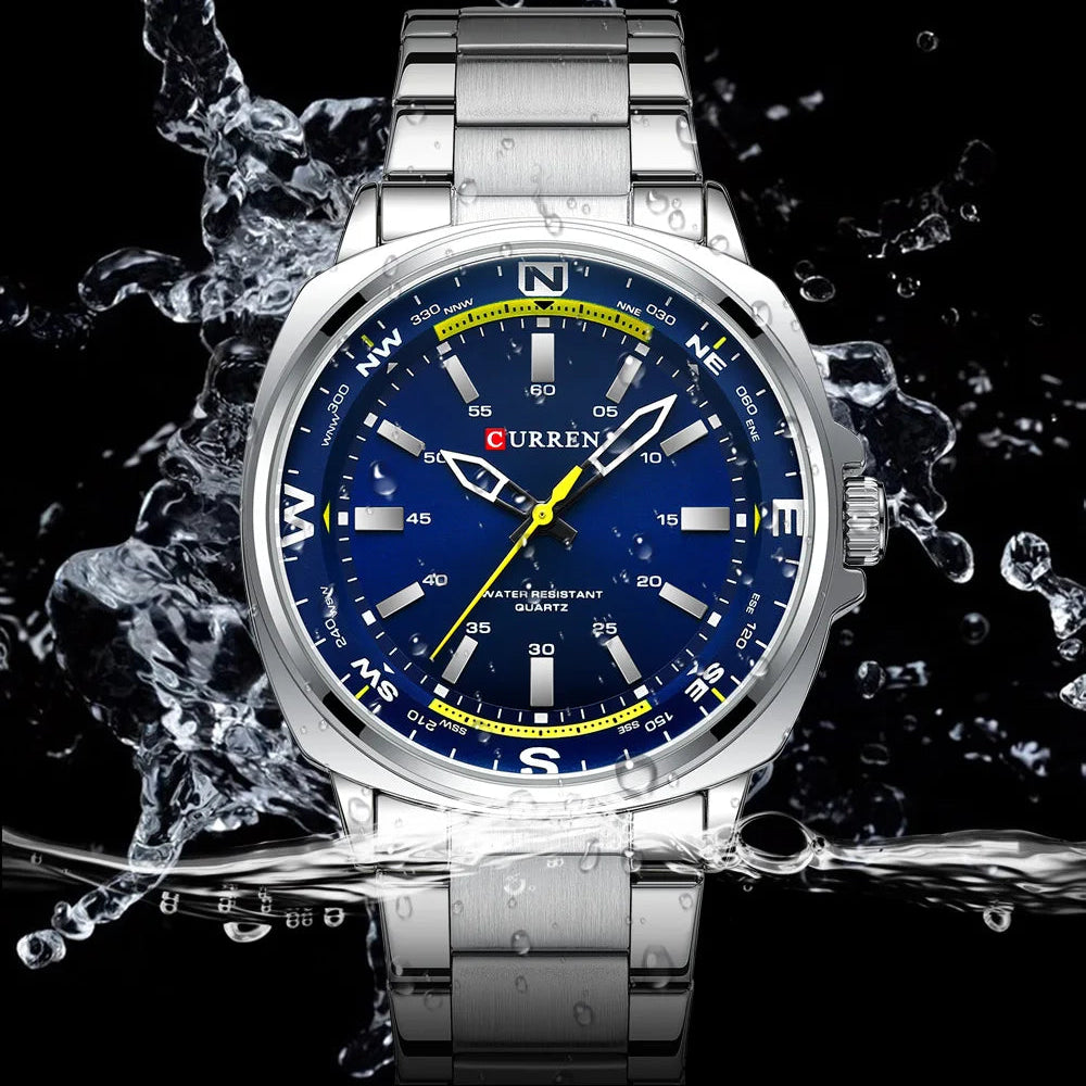 Curren 8455 relógio de pulso de quartzo masculino simples negócios moda tira de aço inoxidável relógio à prova dwaterproof água presente masculino relógio casual