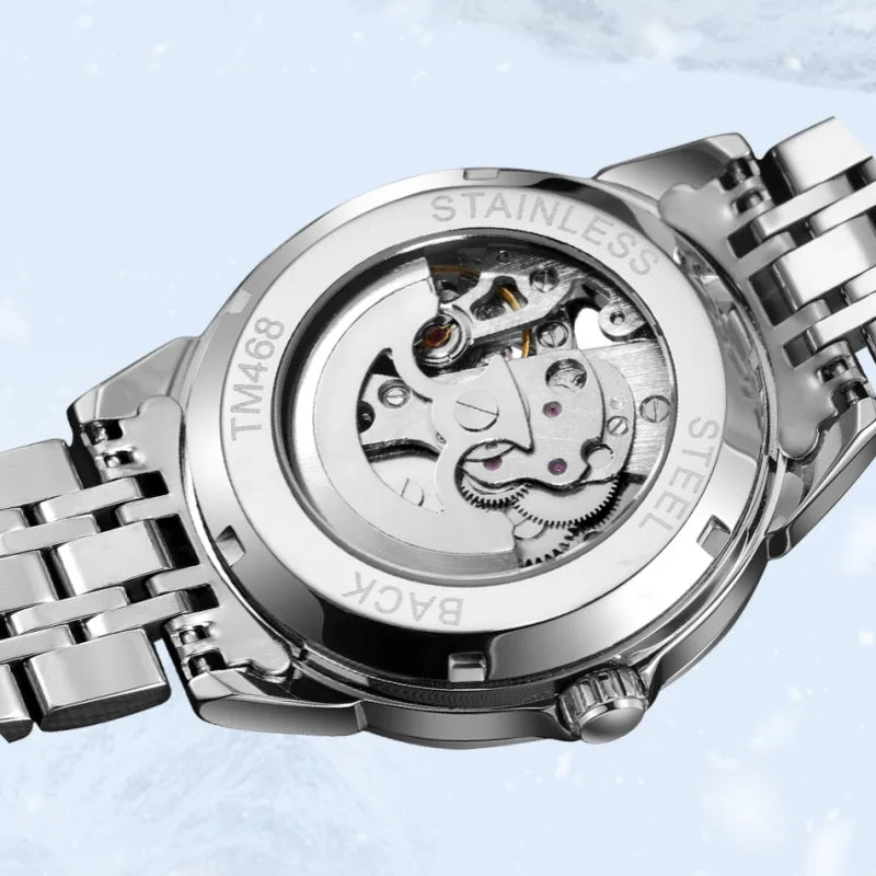 Forsining 468a relógios mecânicos automáticos para homem marca elegante luminosa simples pulseira de aço relógio de negócios reloj hombre