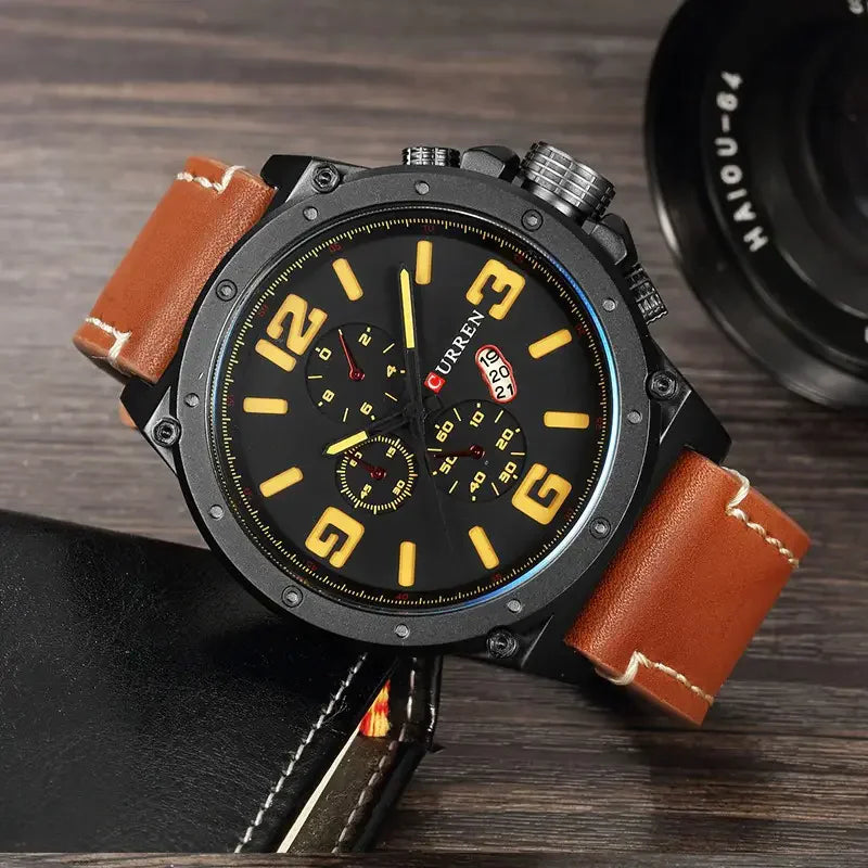 Curren 8230 clássico masculino casual moda relógio de quartzo preto grande mostrador à prova dwaterproof água cinta calendário relógio esportivo reloj hombre