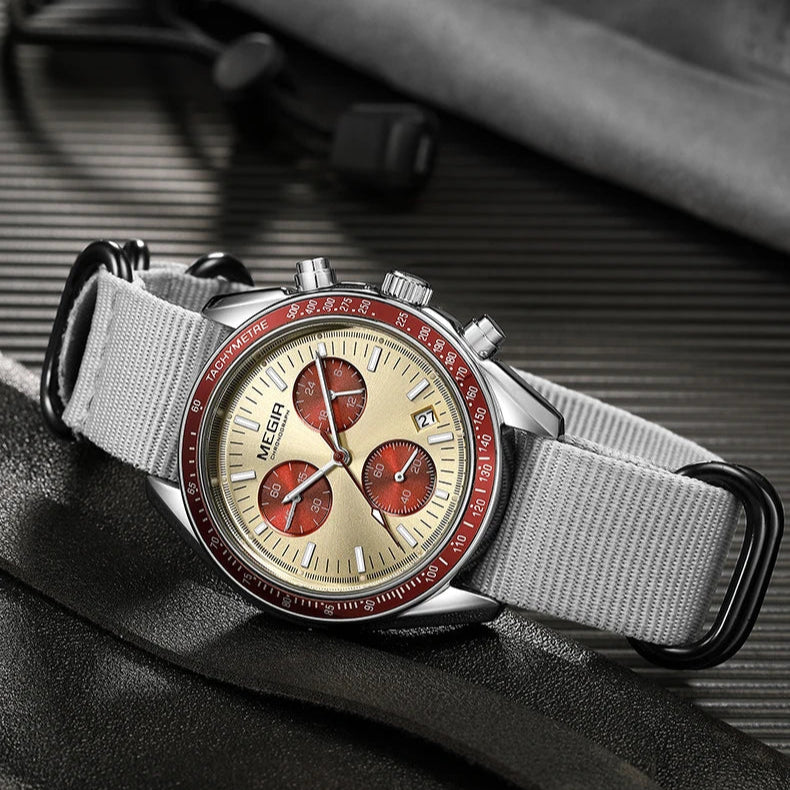 Megir 2247 relógio de quartzo de luxo masculino lona tecelagem cinta cronógrafo calendário vida à prova dwaterproof água lazer moda relógio masculino presente
