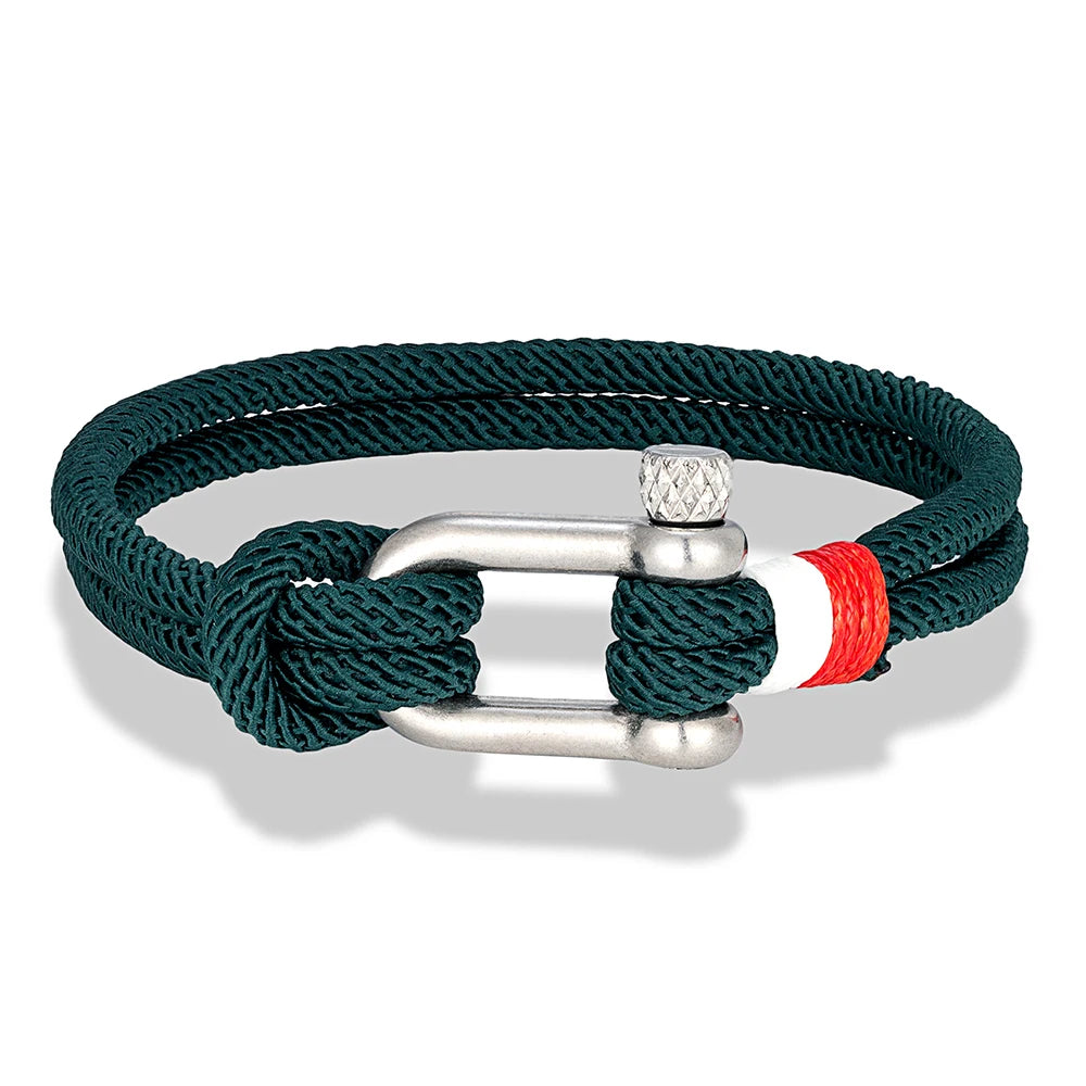 MKENDN Nautical Bracelets for Men Double Strand Surfer Rope Bracelet Stainless Steel Anchor Shackle Handmade Ideal Gift for Son