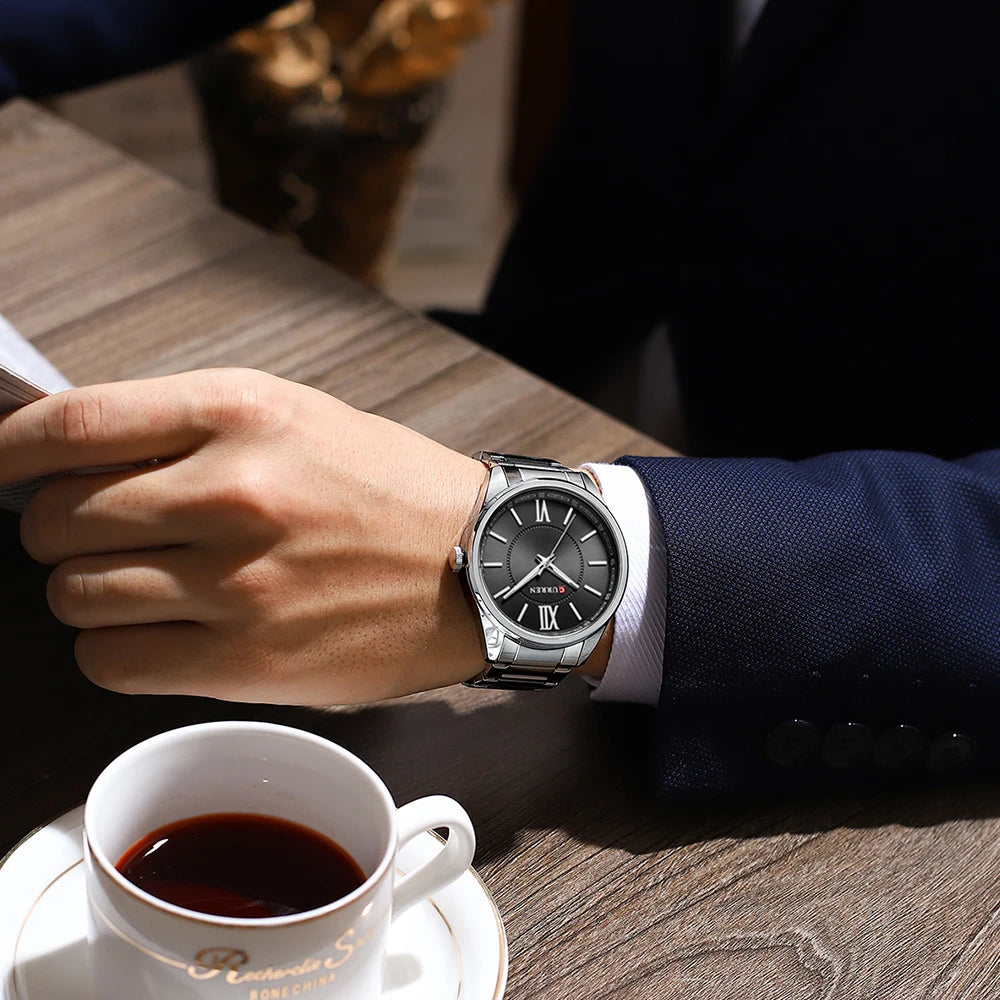 Curren 8423 relógios de quartzo masculino simples pulseira de aço inoxidável à prova dwaterproof água luminosa elegante relógio de negócios esporte casual