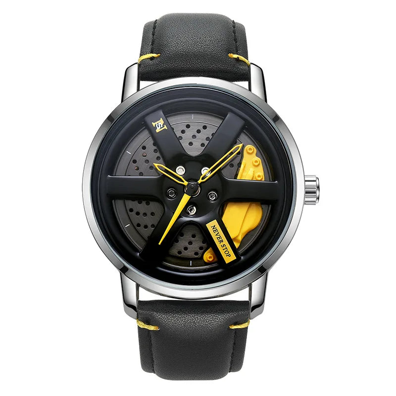 UTHAI L98 Marca Relógio Masculino Moda Esportes Personalidade Car Hub 360 °   Relógio de pulso masculino de quartzo de couro à prova d'água com rotação