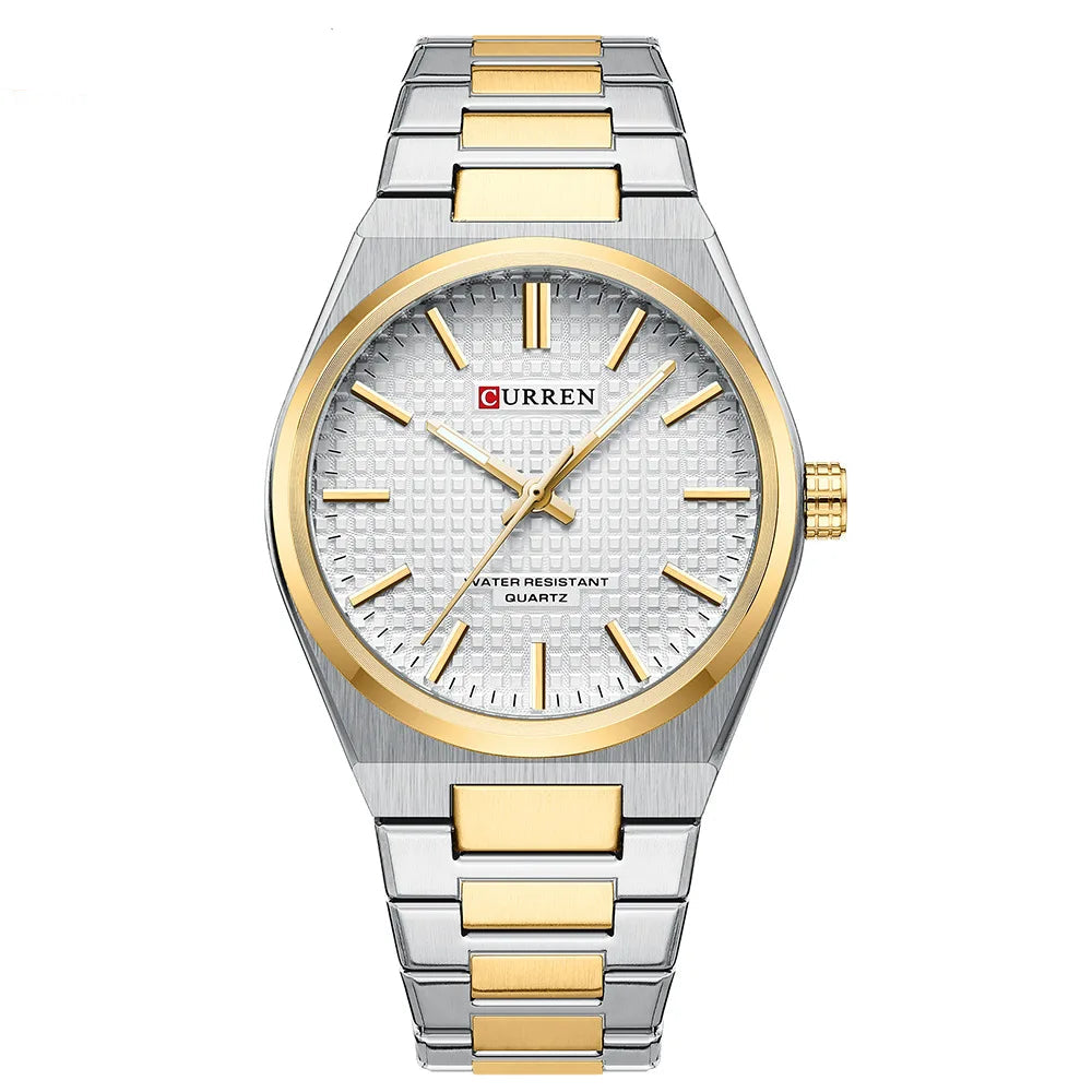 CURREN 8439 Casal Relógio de Quartzo Prateado Ouro Lazer Simples Negócios Pulseira de Aço Inoxidável Relógio de Pulso para Homens