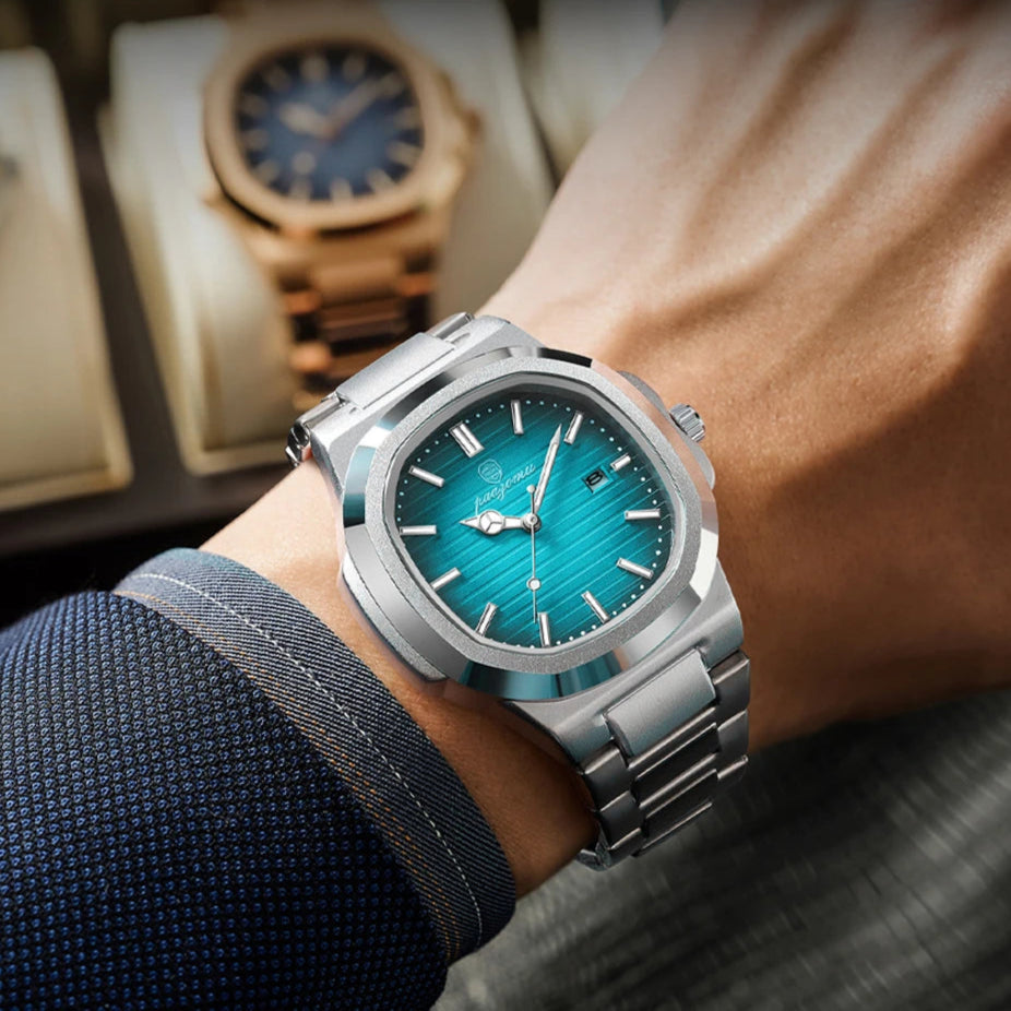 Moda masculina relógios de negócios aço inoxidável quartzo relógio de pulso calendário data masculino casual esportes relógio luminoso
