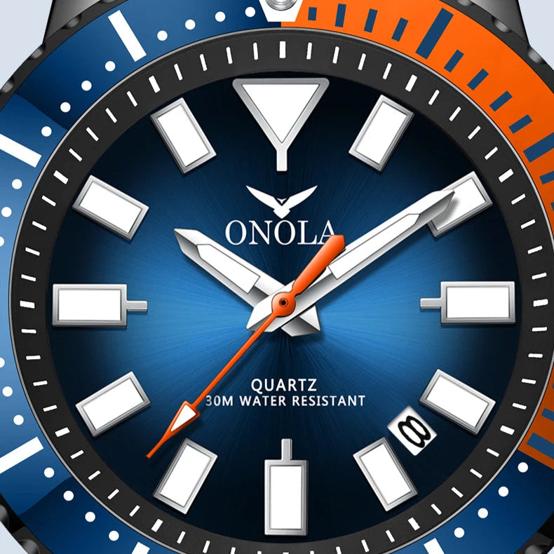Onola 3850 cor clássica relógio de quartzo masculino genuíno à prova dwaterproof água calendário luminoso pulseira de borracha casual diário relógio masculino presentes