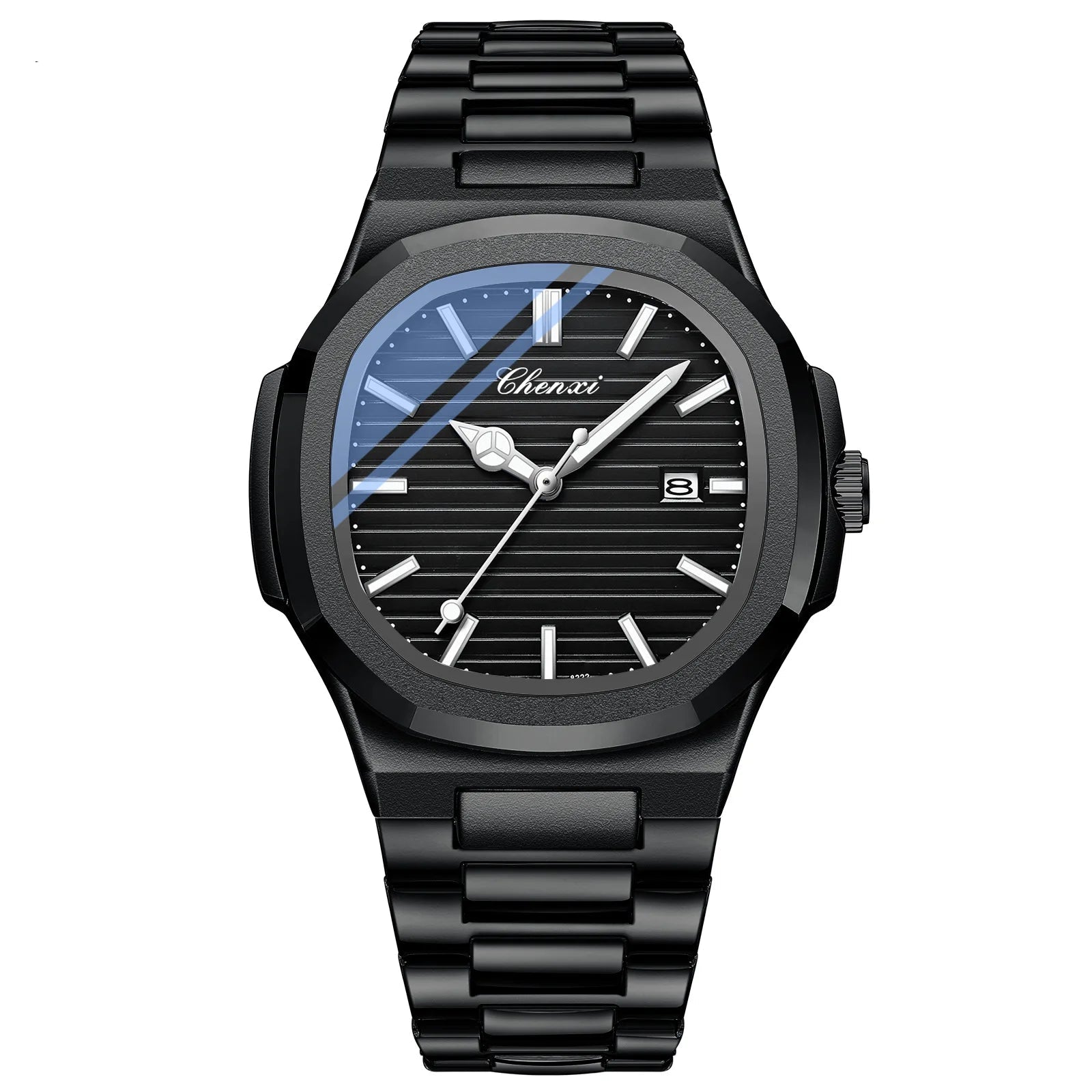 Chenxi 8222 relógio de quartzo masculino luxo aço inoxidável relógio de pulso à prova dwaterproof água luminosa data masculino relógios presente