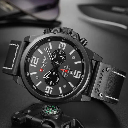 Curren 8314 relógio de quartzo masculino da moda, calendário esportivo exclusivo, pulseira de couro luminosa à prova d'água, relógio casual masculino, presente de aniversário
