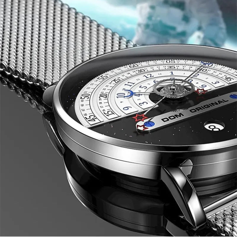 Dom 1288 relógio de quartzo masculino moda criativa à prova dwaterproof água especial lua estrela ponteiro malha relógios de pulso para relógios masculinos data presente