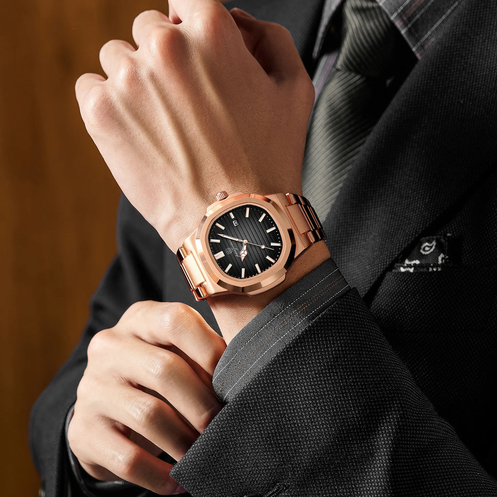 Moda masculina relógios de negócios aço inoxidável quartzo relógio de pulso calendário data masculino casual esportes relógio luminoso
