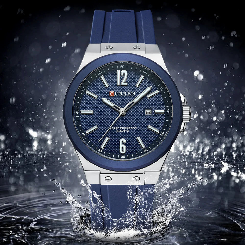 Curren 8467 relógio esportivo masculino de quartzo, pulseira de silicone, calendário à prova d'água, relógios de moda para homens, relógio de pulso casual luminoso masculino
