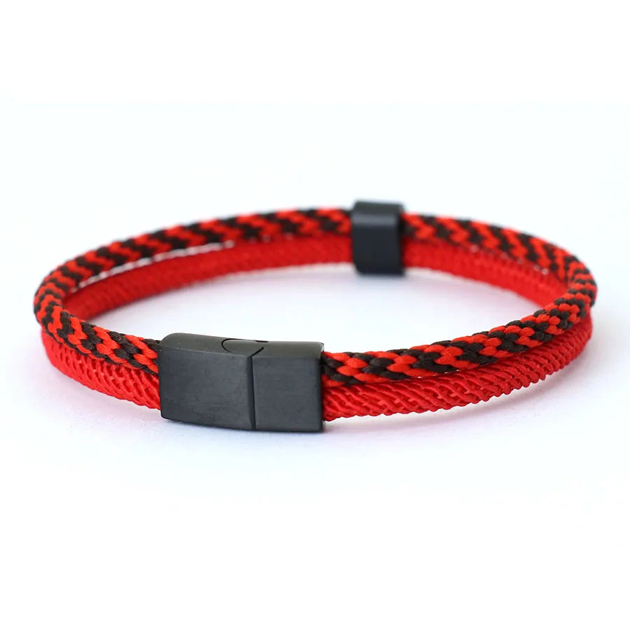 New Stylish Paracord Bracelet Men Stainless Steel Magnet Buckle Bicolor Thread Bangle Outdoor Riding Nautical Wrap Braslet Homme