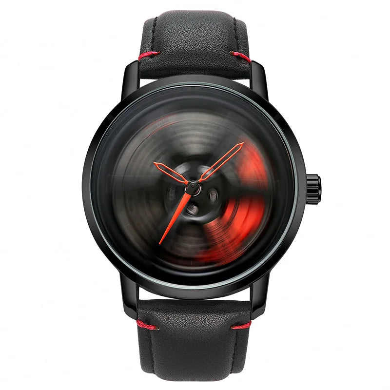 UTHAI L98 Marca Relógio Masculino Moda Esportes Personalidade Car Hub 360 °   Relógio de pulso masculino de quartzo de couro à prova d'água com rotação