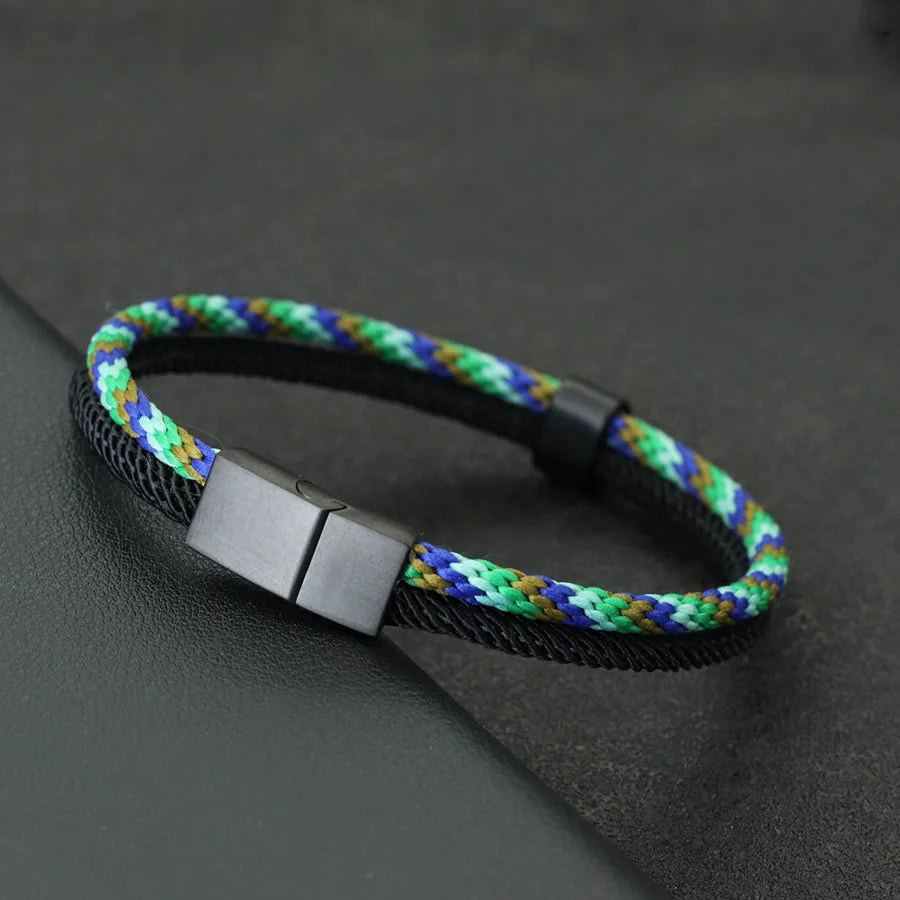 New Stylish Paracord Bracelet Men Stainless Steel Magnet Buckle Bicolor Thread Bangle Outdoor Riding Nautical Wrap Braslet Homme