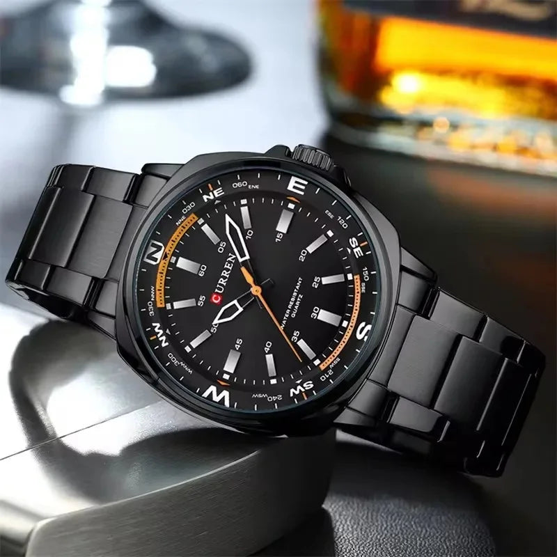 Curren 8455 relógio de pulso de quartzo masculino simples negócios moda tira de aço inoxidável relógio à prova dwaterproof água presente masculino relógio casual