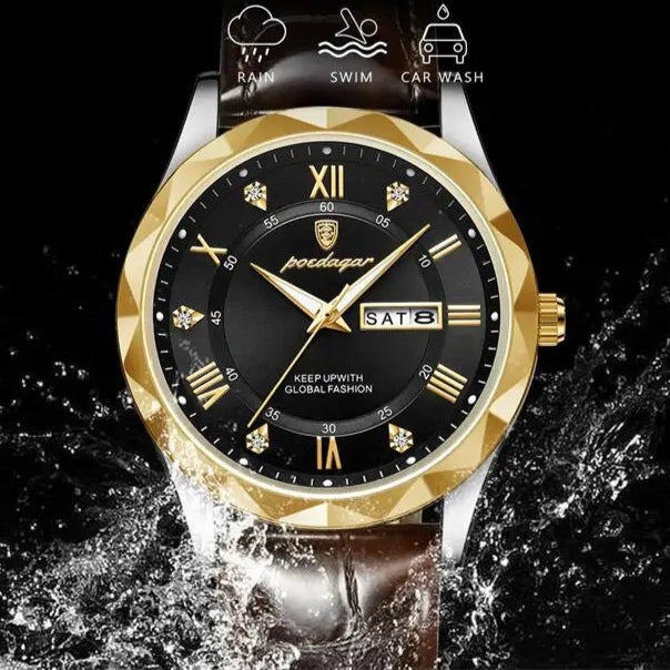 Poedagar luxo homem de negócios relógio de pulso à prova dwaterproof água luminosa data semana relógio masculino para homem relógio de quartzo couro relógios masculinos reloj