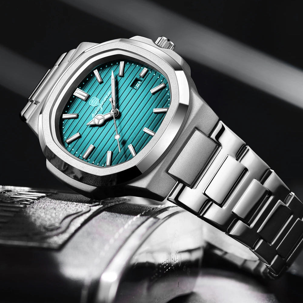 Moda masculina relógios de negócios aço inoxidável quartzo relógio de pulso calendário data masculino casual esportes relógio luminoso