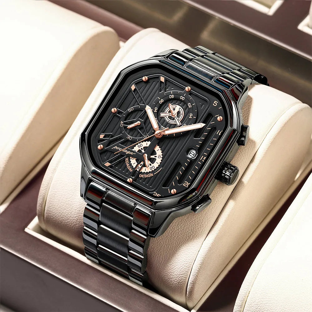 Poedagar homem relógio de pulso moda luminosa à prova dwaterproof água cronógrafo data relógio masculino quadrado aço inoxidável quartzo relógios masculinos reloj
