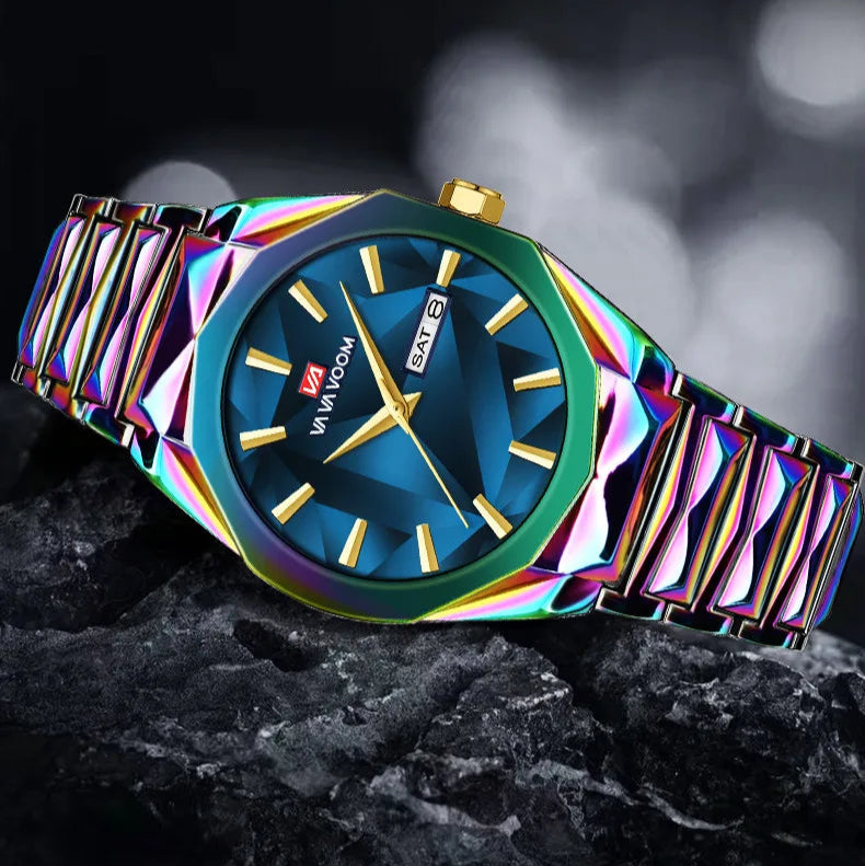 Novo relógio masculino tendência de negócios calendário duplo à prova dwaterproof água aço inoxidável mudança cor dial masculino moda relógio quartzo relógios