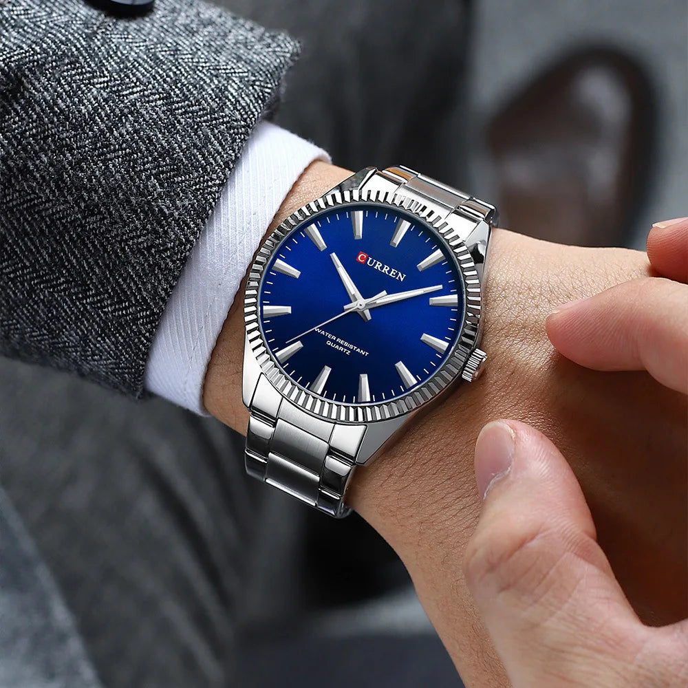 CURREN-Relógio Quartz Masculino, Elegante, Negócios, Luminosa, Aço Inoxidável, Strap, Masculino, Impermeável, Casual, Relógio de pulso, Clássico, 8425